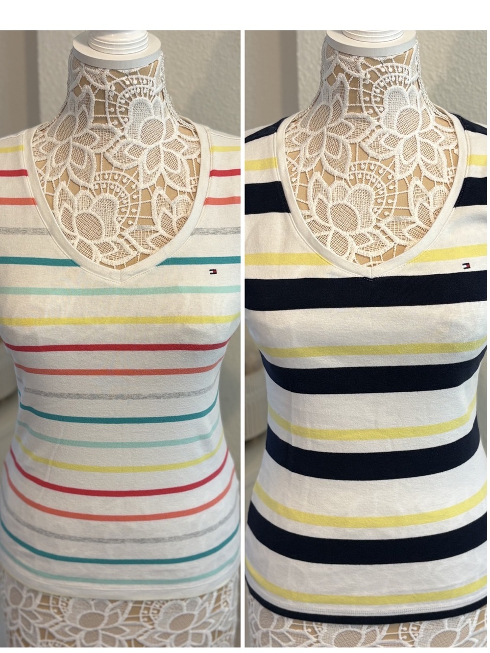 Bundle of 2 Tommy Hilfiger Striped V- Neck T-Shirts- size M